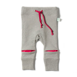 Minti Baby Hidden Knee Trackie Grey Marle with Hot Pink Knees